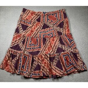 Chaps Skirt Women's Plus 3X Rust Purple Tribal Tiered Midi Pull On Flowy‎ Cotton
